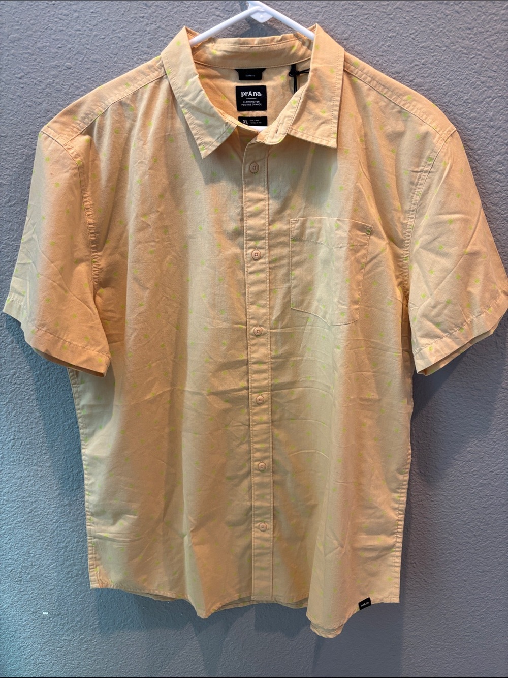 Prana Casual Button Down Shirt Sun Kiss Spiral Yellow NWT Size XL